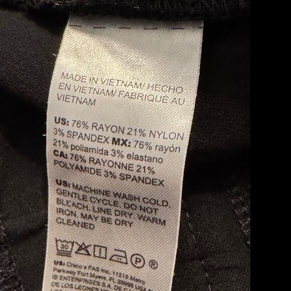 Chico's pants black pull on wide stretch waistband slit pockets  Sz 1.5P  US 10P - Picture 7 of 7